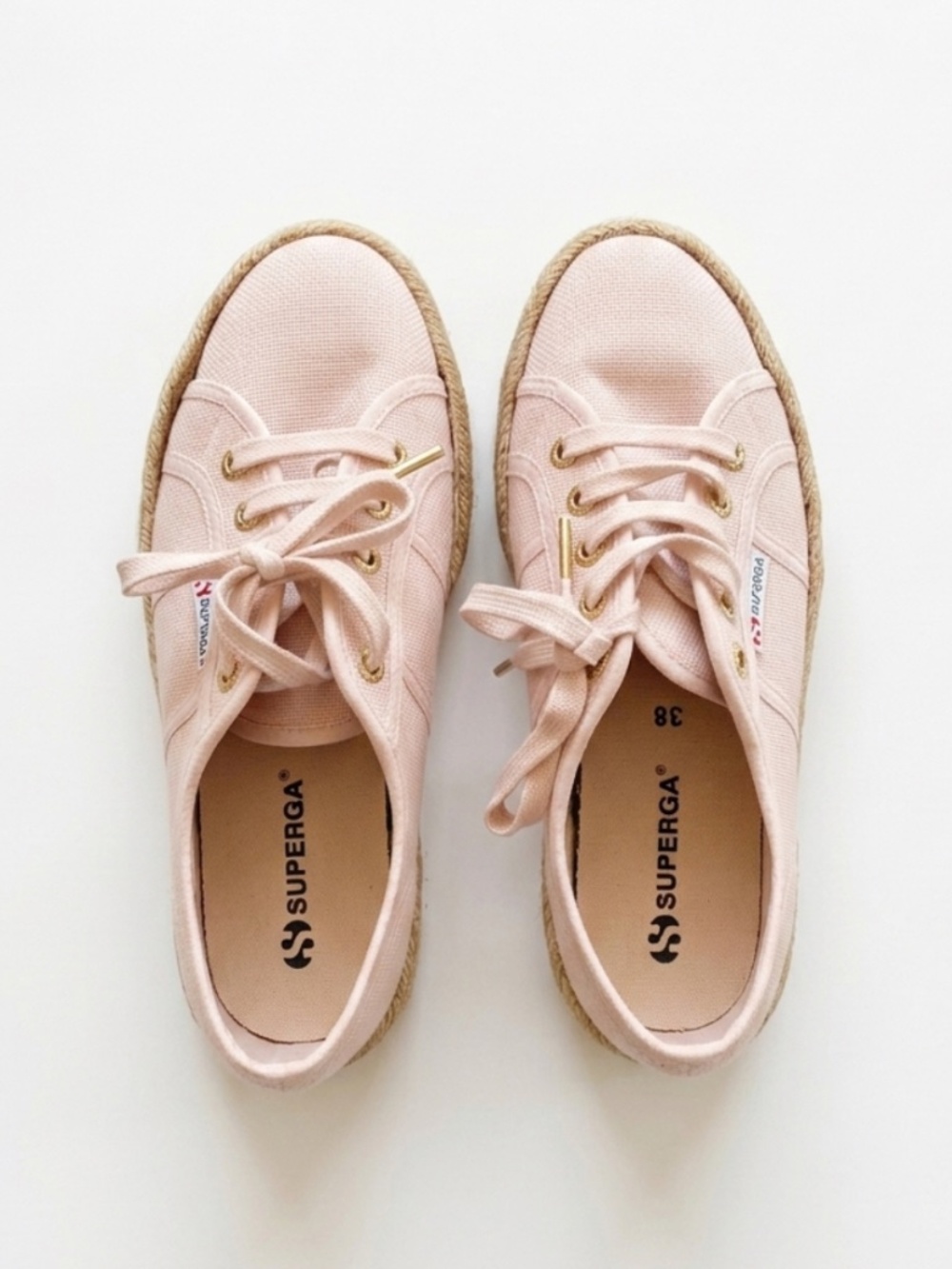 Superga Pink Canvas Espadrille Platform Sneakers - Size 38